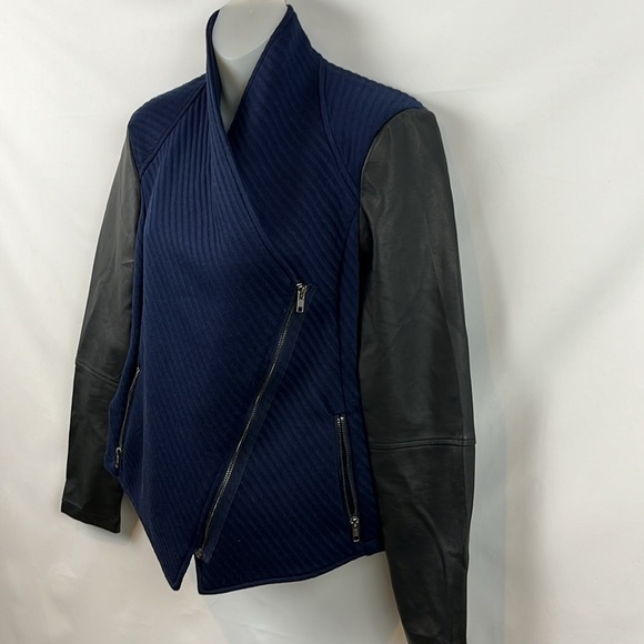 BB Dakota Asymmetrical Faux Leather Navy Blue Full Zip with Pockets Jacket‎ Sz S - Picture 6 of 10